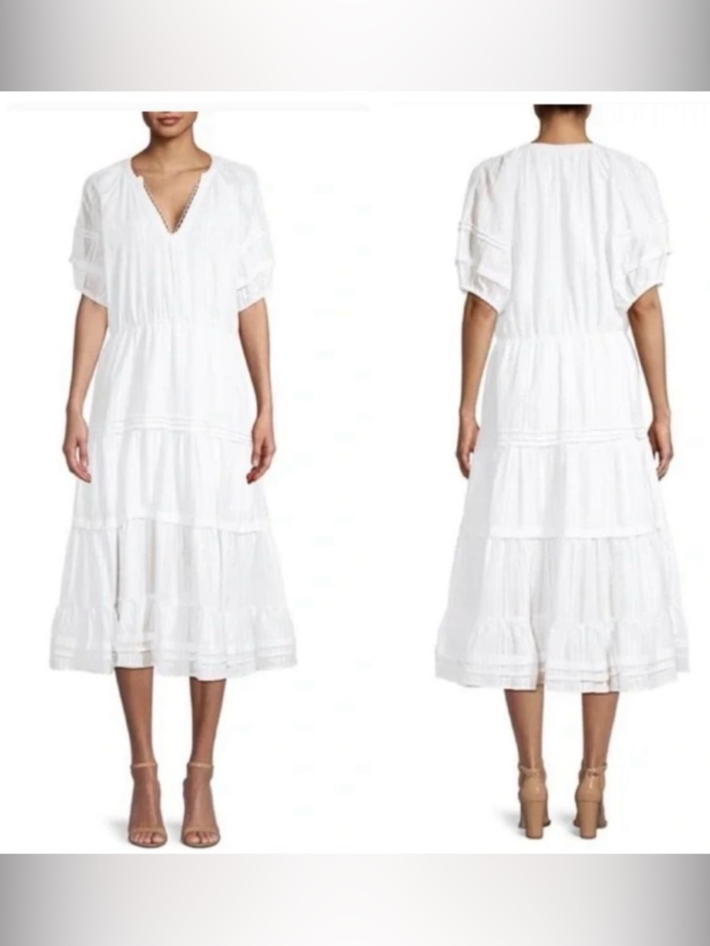 Betsey Johnson White Tiered V-Neck Midi Dress